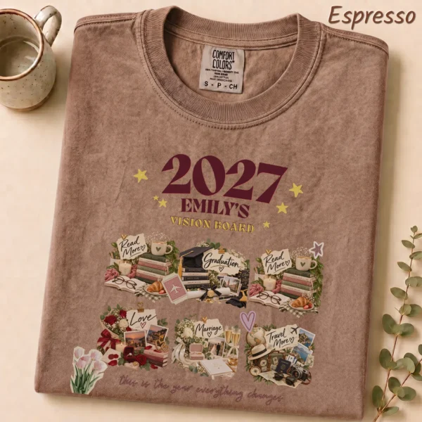 Personalized Vision Board Shirt, Custom 2027 Goals New Year Tee — alternate product mockup personalized vision board shirt t-shirt alternate angle