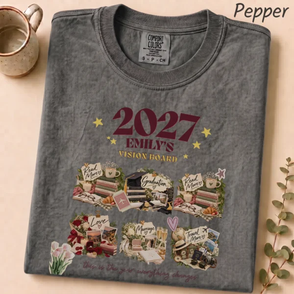 Personalized Vision Board Shirt, Custom 2027 Goals New Year Tee — alternate product mockup personalized vision board shirt t-shirt front view