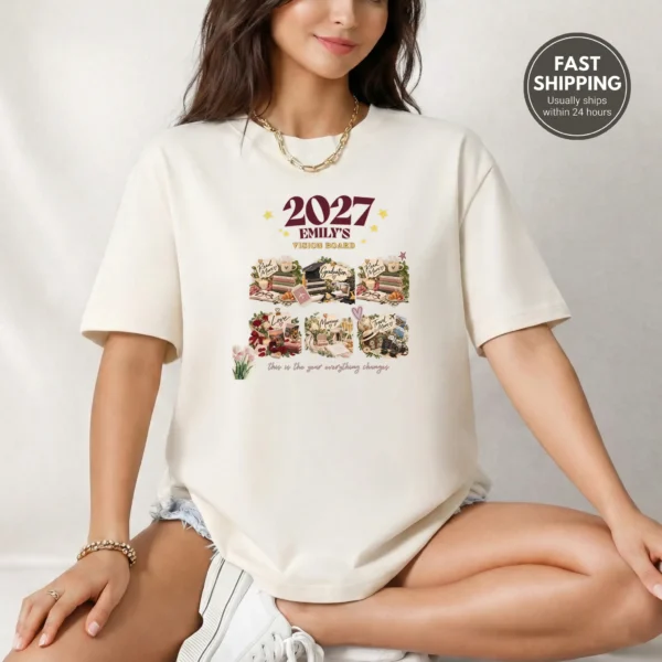 Personalized Vision Board Shirt, Custom 2027 Goals New Year Tee — alternate product mockup personalized vision board shirt t-shirt product photo