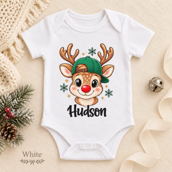 Personalized Xmas Reindeer Bodysuit & Toddler Tee, Sweatshirt, Hoodie — alternate product mockup personalized xmas reindeer bodysuit & toddler tee baby bodysuit color options
