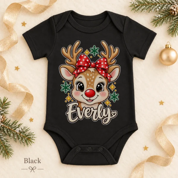 Personalized Xmas Reindeer Bodysuit & Toddler Tee, Sweatshirt, Hoodie — alternate product mockup personalized xmas reindeer bodysuit & toddler tee baby bodysuit color options