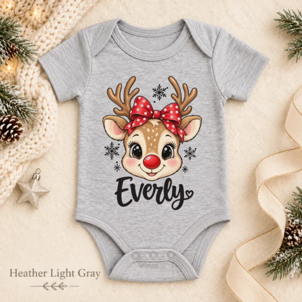 Personalized Xmas Reindeer Bodysuit & Toddler Tee, Sweatshirt, Hoodie — alternate product mockup personalized xmas reindeer bodysuit & toddler tee baby bodysuit color options