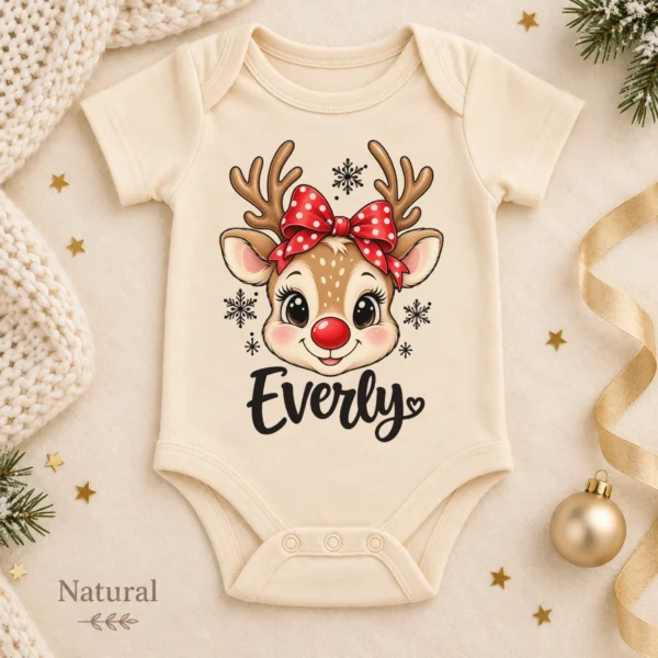 Personalized Xmas Reindeer Bodysuit & Toddler Tee, Sweatshirt, Hoodie — alternate product mockup personalized xmas reindeer bodysuit & toddler tee baby bodysuit color options