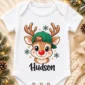 personalized xmas reindeer bodysuit & toddler tee baby bodysuit front view