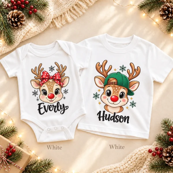 Personalized Xmas Reindeer Bodysuit & Toddler Tee, Sweatshirt, Hoodie — toddler shirt mockup personalized xmas reindeer bodysuit & toddler tee baby bodysuit product photo