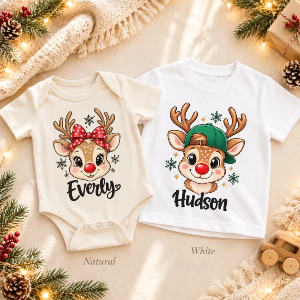 Personalized Xmas Reindeer Bodysuit & Toddler Tee, Sweatshirt, Hoodie — toddler shirt mockup personalized xmas reindeer bodysuit & toddler tee baby bodysuit product photo