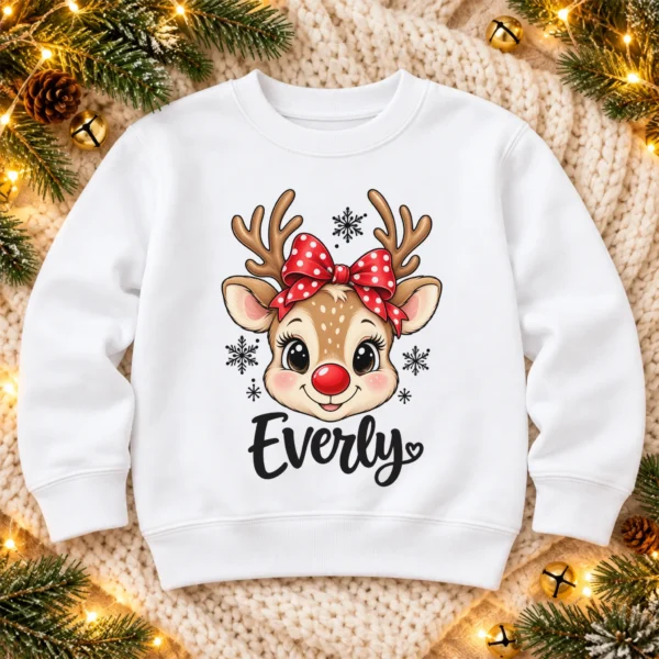 Personalized Xmas Reindeer Bodysuit & Toddler Tee, Sweatshirt, Hoodie — alternate product mockup personalized xmas reindeer bodysuit & toddler tee baby bodysuit close-up detail