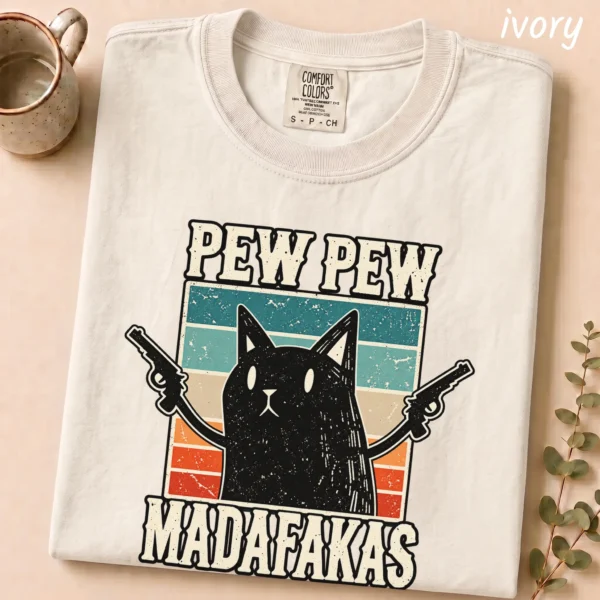 Pew Pew Madafakas Shirt — alternate product mockup pew pew madafakas shirt t-shirt lifestyle scene