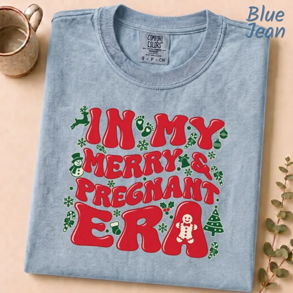 Pregnancy Adult Shirt, New Year's Festive Typography — alternate product mockup pregnancy adult shirt t-shirt close-up detail