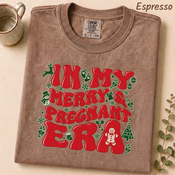 Pregnancy Adult Shirt, New Year's Festive Typography — alternate product mockup pregnancy adult shirt t-shirt lifestyle scene