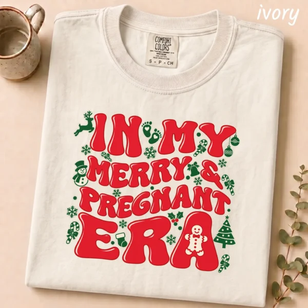 Pregnancy Adult Shirt, New Year's Festive Typography — alternate product mockup pregnancy adult shirt t-shirt product photo
