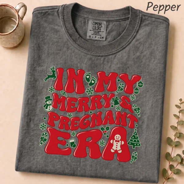 Pregnancy Adult Shirt, New Year's Festive Typography — alternate product mockup pregnancy adult shirt t-shirt styled product photo