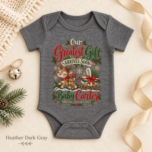 Reindeer Christmas Pregnancy Announcement Personalized Baby Bodysuit — alternate product mockup reindeer christmas pregnancy announcement personalized baby bodysuit color options