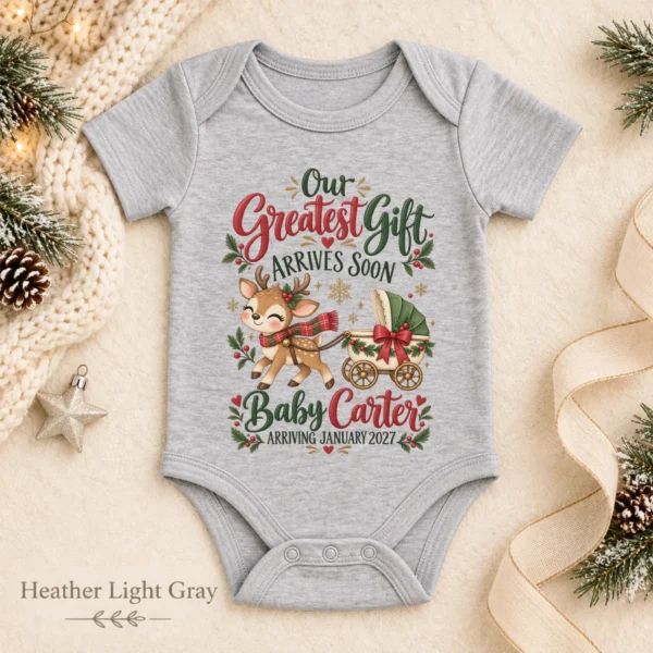 Reindeer Christmas Pregnancy Announcement Personalized Baby Bodysuit — alternate product mockup reindeer christmas pregnancy announcement personalized baby bodysuit color options