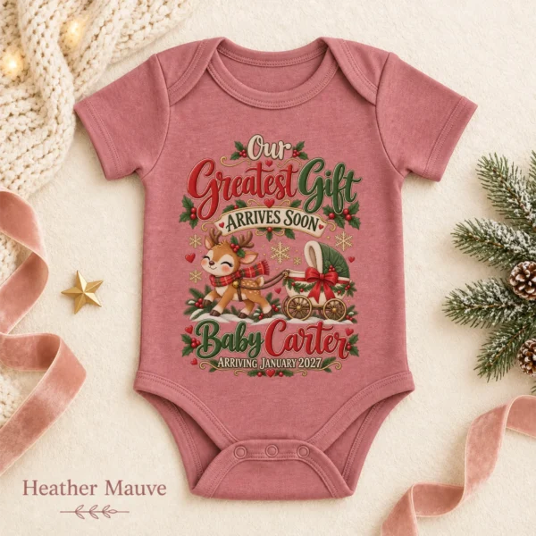 Reindeer Christmas Pregnancy Announcement Personalized Baby Bodysuit — alternate product mockup reindeer christmas pregnancy announcement personalized baby bodysuit color options