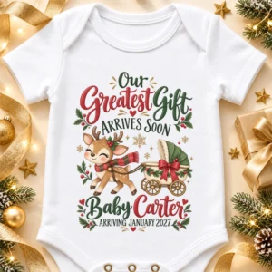 reindeer christmas pregnancy announcement personalized baby bodysuit
