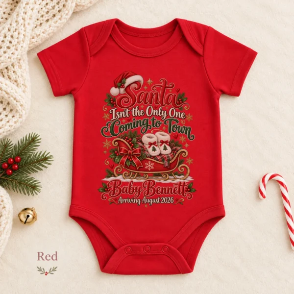 Santa Christmas Pregnancy Announcement Personalized Baby Bodysuit — alternate product mockup santa christmas pregnancy announcement personalized baby bodysuit color options