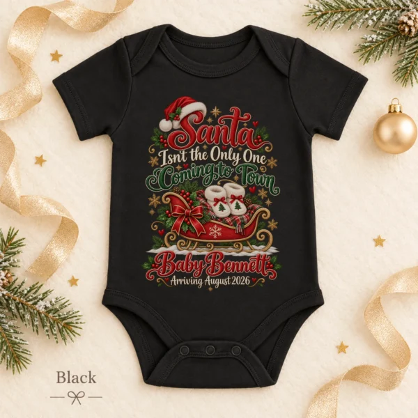 Santa Christmas Pregnancy Announcement Personalized Baby Bodysuit — alternate product mockup santa christmas pregnancy announcement personalized baby bodysuit color options
