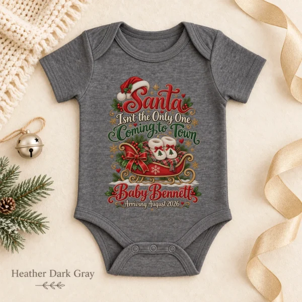 Santa Christmas Pregnancy Announcement Personalized Baby Bodysuit — alternate product mockup santa christmas pregnancy announcement personalized baby bodysuit color options