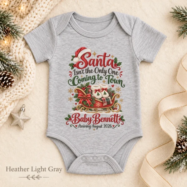 Santa Christmas Pregnancy Announcement Personalized Baby Bodysuit — alternate product mockup santa christmas pregnancy announcement personalized baby bodysuit color options