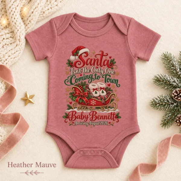 Santa Christmas Pregnancy Announcement Personalized Baby Bodysuit — alternate product mockup santa christmas pregnancy announcement personalized baby bodysuit color options