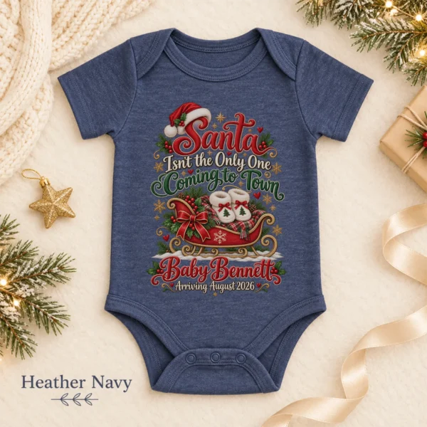 Santa Christmas Pregnancy Announcement Personalized Baby Bodysuit — alternate product mockup santa christmas pregnancy announcement personalized baby bodysuit color options