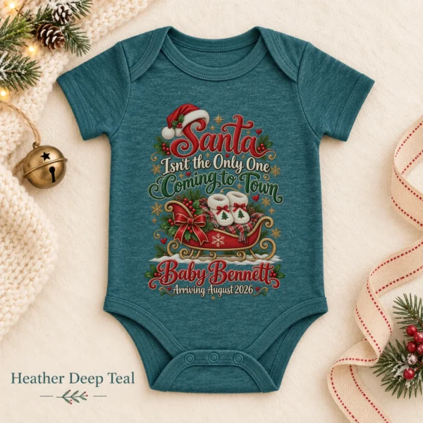 Santa Christmas Pregnancy Announcement Personalized Baby Bodysuit — alternate product mockup santa christmas pregnancy announcement personalized baby bodysuit color options