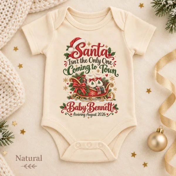 Santa Christmas Pregnancy Announcement Personalized Baby Bodysuit — alternate product mockup santa christmas pregnancy announcement personalized baby bodysuit color options