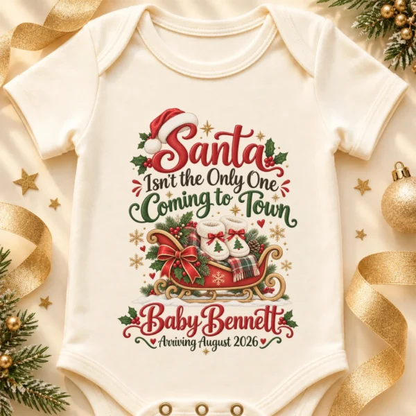 Santa Christmas Pregnancy Announcement Personalized Baby Bodysuit — alternate product mockup santa christmas pregnancy announcement personalized baby bodysuit product photo