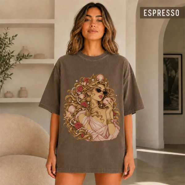 Seashell Portrait Shirt, Ornate Coastal Glamour — alternate product mockup seashell portrait shirt t-shirt color options