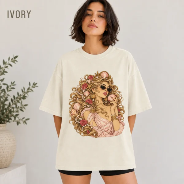Seashell Portrait Shirt, Ornate Coastal Glamour — alternate product mockup seashell portrait shirt t-shirt color options