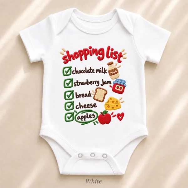 Shopping List Chenille Look Baby Bodysuit & Toddler Clothing — alternate product mockup shopping list baby bodysuit styled product photo