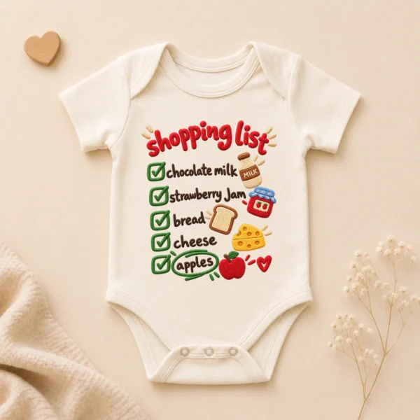 Shopping List Chenille Look Baby Bodysuit & Toddler Clothing — alternate product mockup shopping list baby bodysuit front view
