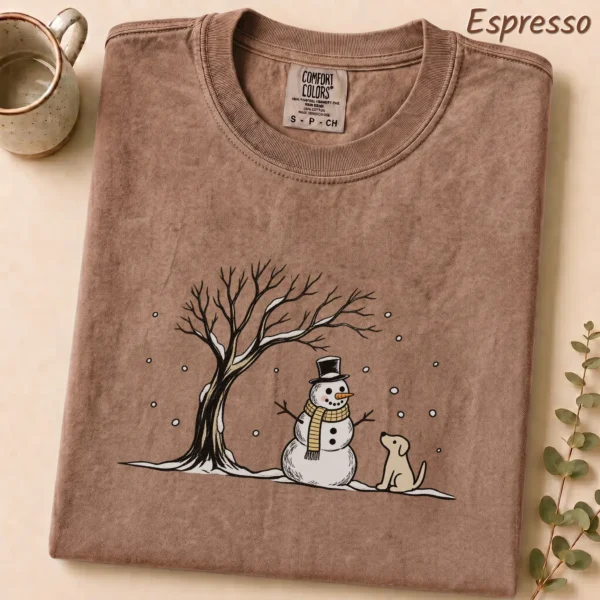 Snowman Dog Shirt, New Year's — alternate product mockup snowman dog shirt t-shirt alternate angle