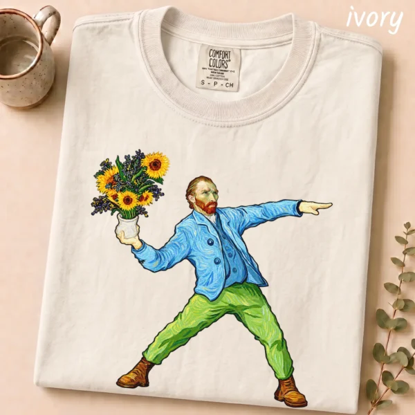 Sunflower Portrait Shirt, Sweatshirt & Hoodie — alternate product mockup Van Gogh sunflower shirt t-shirt alternate angle