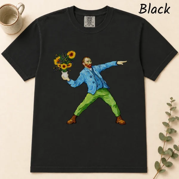 Sunflower Portrait Shirt, Sweatshirt & Hoodie — alternate product mockup Van Gogh sunflower shirt t-shirt flat lay view