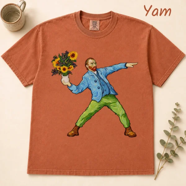Sunflower Portrait Shirt, Sweatshirt & Hoodie — alternate product mockup Van Gogh sunflower shirt t-shirt flat lay view