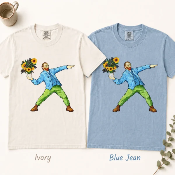 Sunflower Portrait Shirt, Sweatshirt & Hoodie — alternate product mockup Van Gogh sunflower shirt t-shirt color options