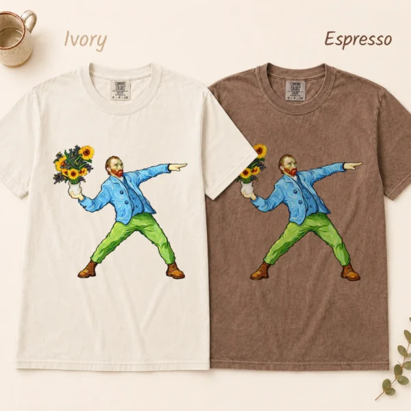 Sunflower Portrait Shirt, Sweatshirt & Hoodie — alternate product mockup Van Gogh sunflower shirt t-shirt color options