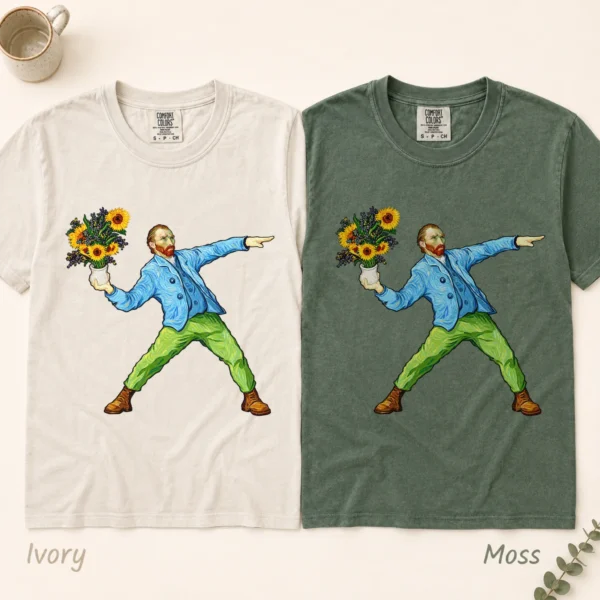 Sunflower Portrait Shirt, Sweatshirt & Hoodie — alternate product mockup Van Gogh sunflower shirt t-shirt color options