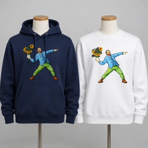Sunflower Portrait Shirt, Sweatshirt & Hoodie — alternate product mockup Van Gogh sunflower shirt t-shirt close-up detail