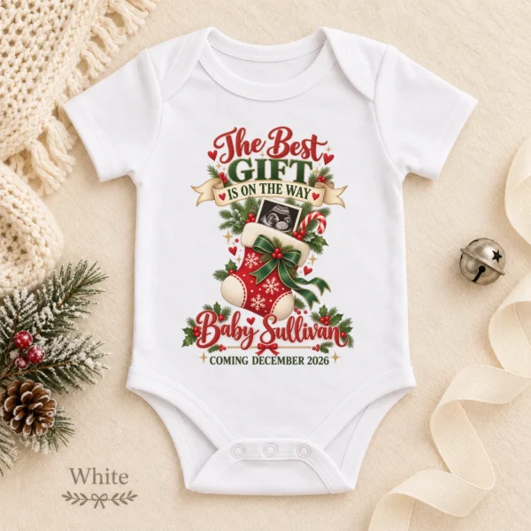 Ultrasound Christmas Pregnancy Announcement Personalized Baby Bodysuit — alternate product mockup ultrasound christmas pregnancy announcement personalized baby bodysuit color options