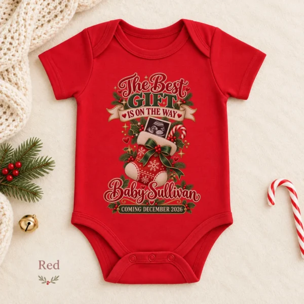 Ultrasound Christmas Pregnancy Announcement Personalized Baby Bodysuit — alternate product mockup ultrasound christmas pregnancy announcement personalized baby bodysuit color options