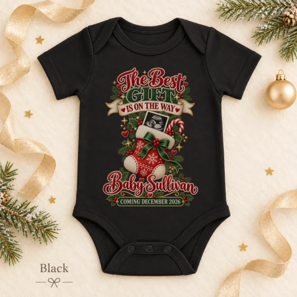 Ultrasound Christmas Pregnancy Announcement Personalized Baby Bodysuit — alternate product mockup ultrasound christmas pregnancy announcement personalized baby bodysuit color options