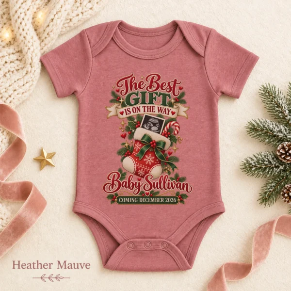 Ultrasound Christmas Pregnancy Announcement Personalized Baby Bodysuit — alternate product mockup ultrasound christmas pregnancy announcement personalized baby bodysuit color options