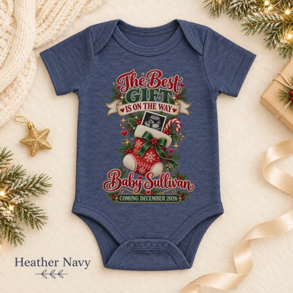 Ultrasound Christmas Pregnancy Announcement Personalized Baby Bodysuit — alternate product mockup ultrasound christmas pregnancy announcement personalized baby bodysuit color options