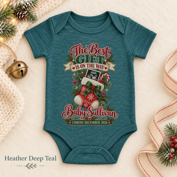 Ultrasound Christmas Pregnancy Announcement Personalized Baby Bodysuit — alternate product mockup ultrasound christmas pregnancy announcement personalized baby bodysuit color options
