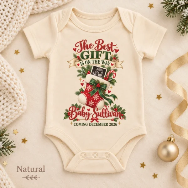 Ultrasound Christmas Pregnancy Announcement Personalized Baby Bodysuit — alternate product mockup ultrasound christmas pregnancy announcement personalized baby bodysuit color options