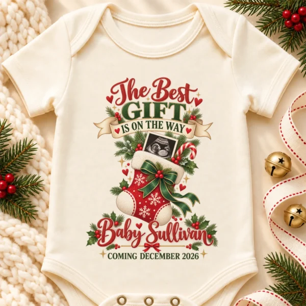 Ultrasound Christmas Pregnancy Announcement Personalized Baby Bodysuit — alternate product mockup ultrasound christmas pregnancy announcement personalized baby bodysuit product photo