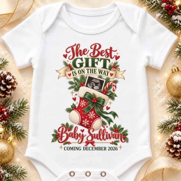 Ultrasound Christmas Pregnancy Announcement Personalized Baby Bodysuit — alternate product mockup ultrasound christmas pregnancy announcement personalized baby bodysuit product photo
